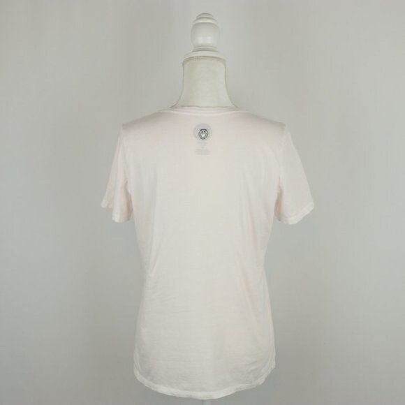 Life Is Good Women's Medium Pink Blue V-Neck Adirondack Graphic Short Sleeve Tee - Picture 3 of 7